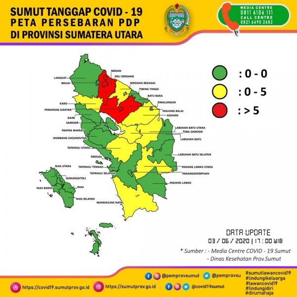 Peta Persebaran PDP di Provinsi Sumatera Utara 3 Juni 2020 